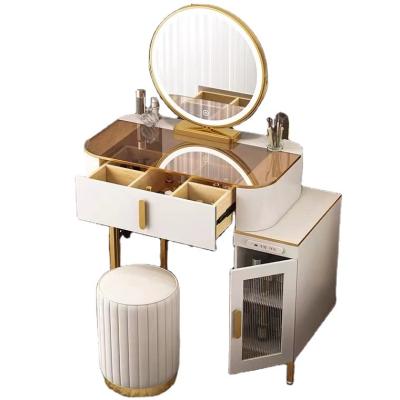 China (Height)Adjustable Vanity Desk Makeup Organizer Mirrored Dressing Table With Led Mirror for sale