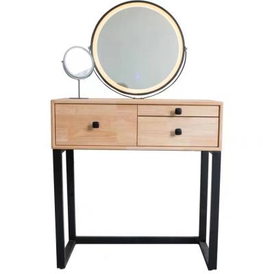 China (Size) Nordic Simple Metal Adjustable Wooden Black Dressing Table With Led Mirror for sale