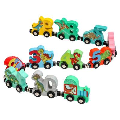 China RTS Montessori Soft Educational Toys Dinosaur Train Set Wooden Alphabet Train With Numbers for sale