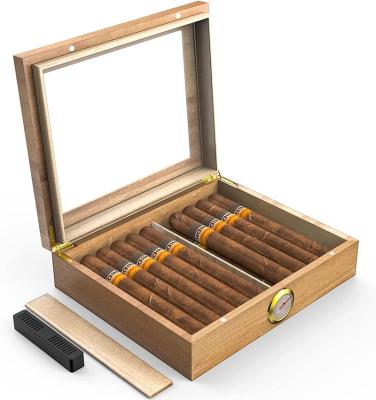 China Desktop Storage Cedar Wood Cigar Humidor Box Handmade American Style Humidor Divider Glass Top for sale