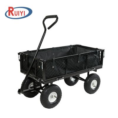 China Wholesale Steel Garden Work Mesh Folding 4 Wheel Garden Cart Cart With Pocket 300kg Capacity Black for sale