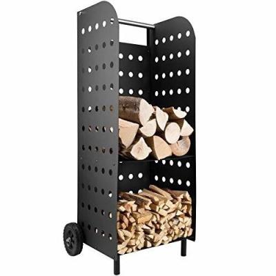 China Easy Rolling Outdoor Trolley Log Carrier Log Tool Rack Storage Stainless Steel Firewood Log Cart Easy Assemble for sale