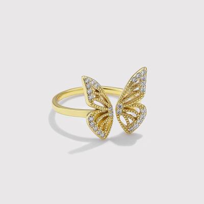 China High Quality Fashionable Cute Ring Female Adjustable 925 Sterling Silver Hollow Ring Butterfly Opening for sale