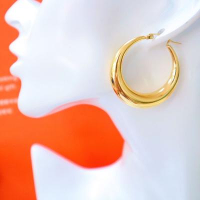 China Big Big Thick Chunky Earring Fashion Statement CLASSIC Cavity 18k Gold Plated Stainless Steel Jewelry Hoop Earrings For Women 2022 for sale