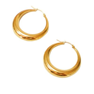 China Trendy CLASSIC Women's Stainless Steel Gold Tube Hoop Earrings 18k Gold Plated Big Chunky Thick Gold Hoop Earrings Wide for sale