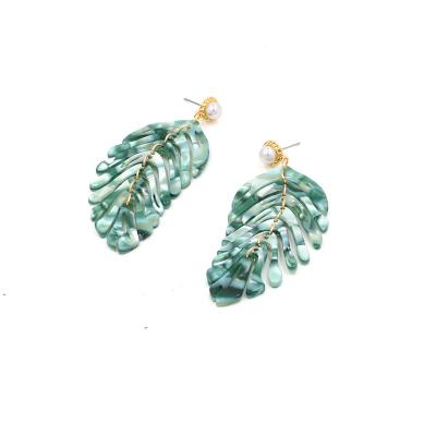 China BOHEMIA Creative 925 Sterling Silver Needle Acrylic Feather Shaped Multi Color Leaf Tassel Drop Earrings Earrings for sale