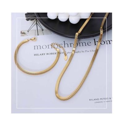 China Vintage INS Fashion Overdone Accessories Stainless Steel 18k Gold Plated Round Disc Plated Connected Chain Necklace Bracelet Set for sale