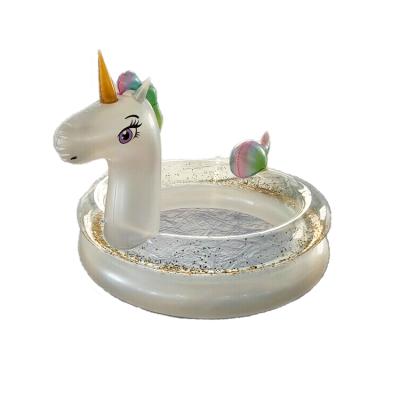 China Swimming Season Portable Inflatable Above Ground Pool Unicorn With Glitter Pool For Kids Children for sale