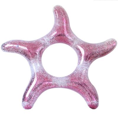 China Season Transparent Glitter Swimming Inflatable Starfish Shaped Swimming Ring for sale