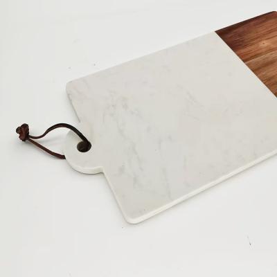 China Marble sustainable white color with acacia wood cheese board marble and wood serving board cheese tray for sale