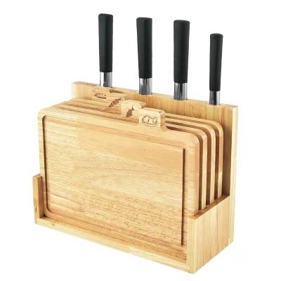 China Viable Rubber Wooden Tool Holder Kitchen Knife Cutting Board Gift Set Can Be Customized for sale