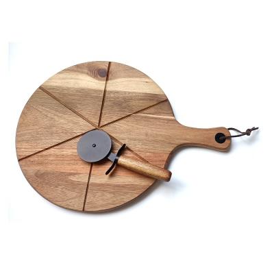 China Sustainable Professional Acacia Wooden Pizza Maker Skin Paddle Pizza Board And Cutting Board With Handle for sale