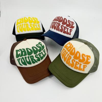 China COMMON Custom 3D Puff Printing trucker hat Screen Printing polyester  Foam trucker cap polyester for sale