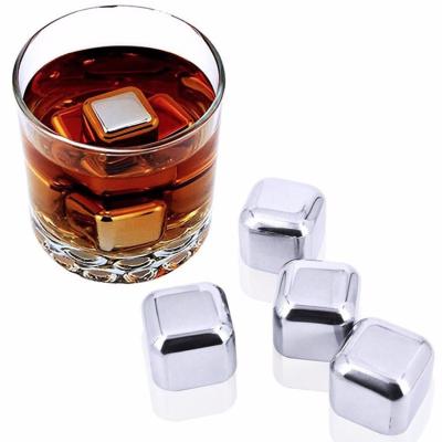 China Wholesale Customized Viable Stainless Steel Logo Whiskey Cubes Sliver Color Ice Chilling Stones for sale