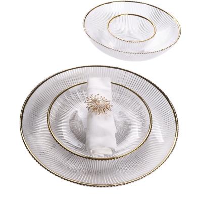 China Sustainable Gold Glass Charger Electroplate Clear Glass Dinnerware Sets for sale