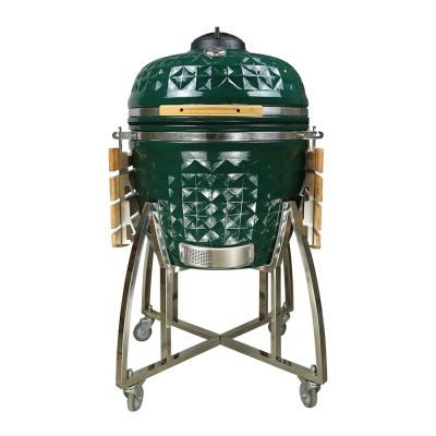 China Adjustable Height Outdoor Live Charcoal Grill For Garden Large Egg Shape Green Ceramic Grill for sale