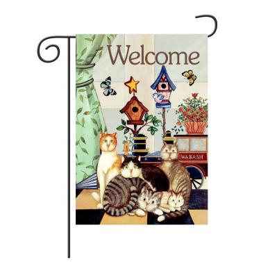 China Health Care Institutes Customized Cute Cat Double-Sided Welcome Home Animal Spring Garden Flag for sale