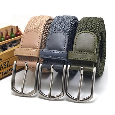 China Wholesale ALLOY Stain Men's Canvas Woven Belt Elastic Waistband Youth Fashion Needle Buckle Elastic Elastic Waistband for sale