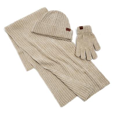 China New Style Knitted Wool SKI Hat Scarf Gloves 3 Piece Set for Couples Autumn Winter Warm Men's and Women's Chenille Set for sale