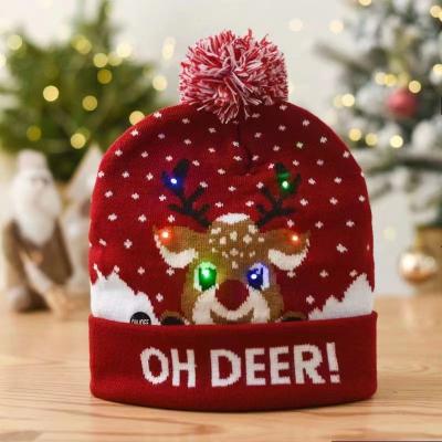 China Manufacturer Wholesale Winter Fashion COMMON Christmas LED Lighting Knitted Beanie Adult Jacquard Warm Hat Custom Beanies for sale