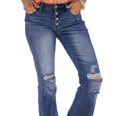 China Wholesale Summer Waterproof Stylish Button Long Jeans Ripped Women's Jeans Women's Jeans With Pockets for sale