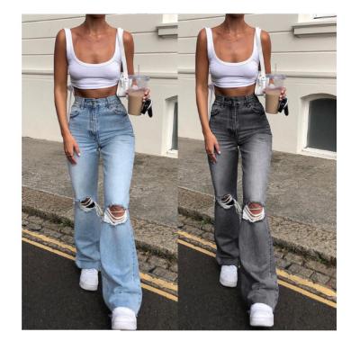 China 2021 Hot Selling New Arrival Wide-Leg Boot-cut Breathable Ripped Jeans High Waist Pants Pants Ripped Jeans for sale