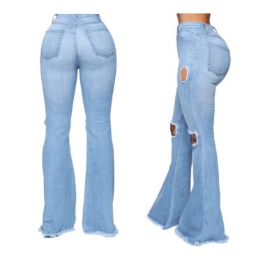 China QUICK DRY Women's Denim High Waist Ripped Skinny Integral Jeans Plus Size Bell-Bottom Pants for sale