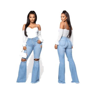 China Wholesale QUICK DRY Skinny Denim Bell Bottom Plus Size High Waisted Pants Ripped Long Hole Jeans For Women for sale