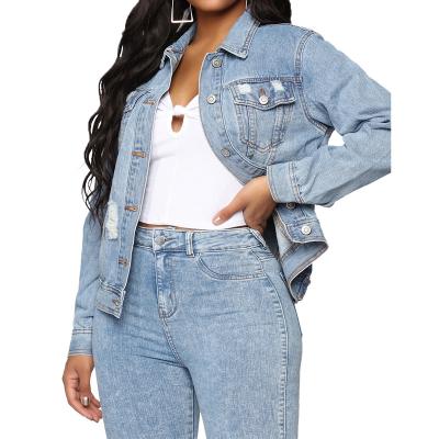 China 2021 Amazon breathable wish denim jacket border lady tear European and American short denim jacket with fur edge for sale