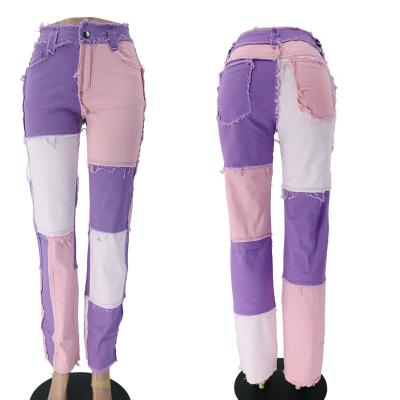 China Sustainable High Rebound Splice Straight Leg Jeans For Women for sale