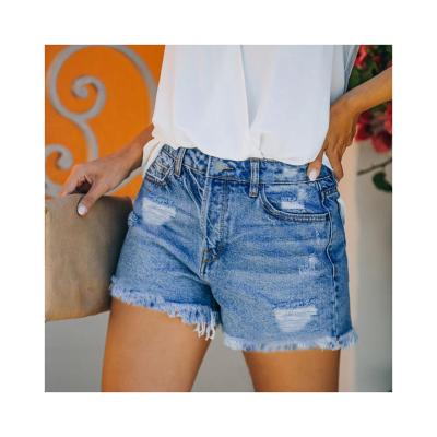 China Anti-Wrinkle Best Price High Quality Washed Blue Shorts Newest Design Denim Shorts Tassel Denim Shorts for sale