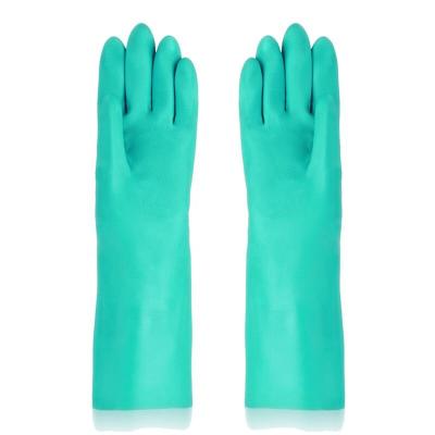 China EN374 13mil 15mil Anti-Slip Nitrile Green Industrial Safety Household Chemical Resistant Water Proof Protect Work Gloves for sale