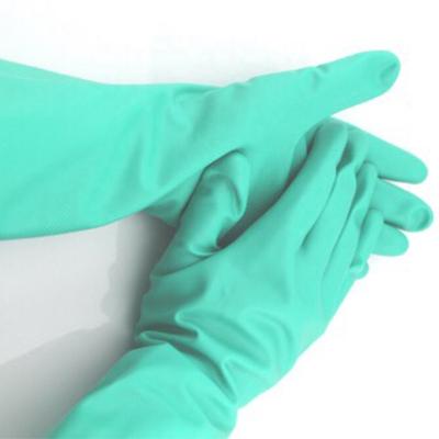 China EN374 13mil 15mil Anti-Slip Nitrile Green Industrial Safety Household Chemical Resistant Water Proof Protect Work Gloves for sale