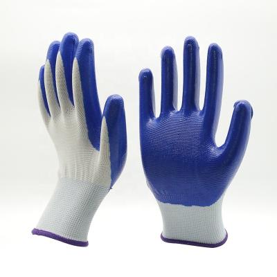 China 13g Safety Anti-Slip Rubber Polyester Nylon Blue Nitrile Coated Work Gloves Custom Printed Logo Cheap Wholesale Nitrile Working Gloves for sale