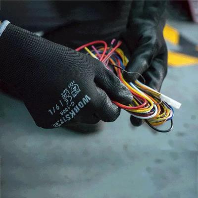 China 13G Polyester Anti-Slip Black Finger PU Coated Custom Work Hand Gloves for sale