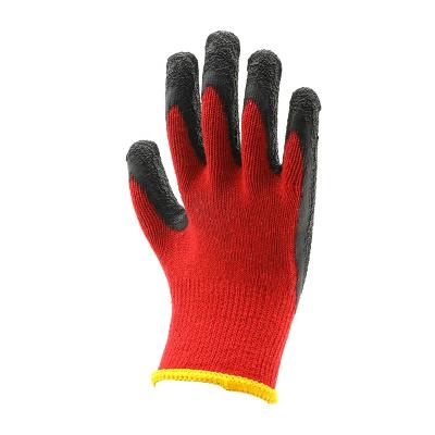 China Ply 10G Polycotton Red Knitted Black Ply Latex Palm Coated Construction Working Gloves for sale