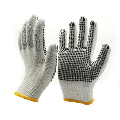 China High Quality Cotton Knitted Black PVC Dots Heavy Duty Cotton Gloves Construction Work Price 10 Gauges for sale