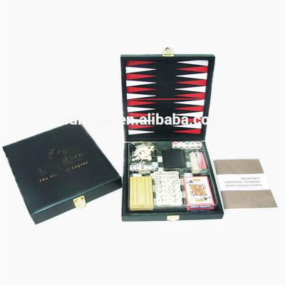 China Manufacturer Classical 3 in 1 Leather Backgammon Chess Sets Multi Game Sets for sale