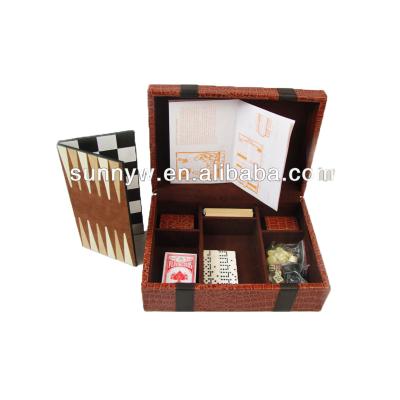 China Leather+wood Multi Board Game Leather Multi Game Wooden Chess Sets 7 in 1 for sale