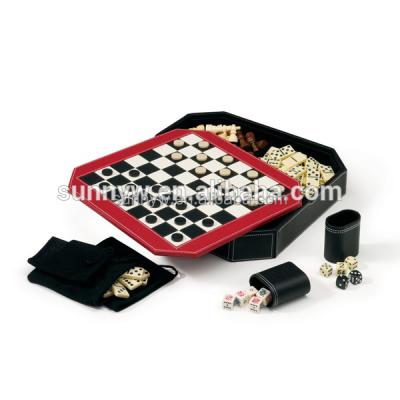 China Manufacturer 7 In 1 Multi Sets Of Octagon Backgammon Leather Chess Sets for sale