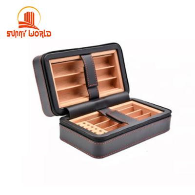 China Travel Handmade Leather Box Luxury PU Humidor Wooden Cigar Box for sale