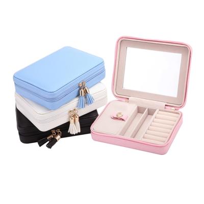 China Small Jewelry Packaging Display Jewelry Box Travel Portable Organizer Jewelry Box With Mirror for sale