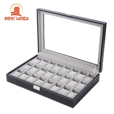 China 24 Slot PU Leather Watch Case Holder Lockable Handmade Leather Watch Box Logo Custom Watch Cases For Men for sale