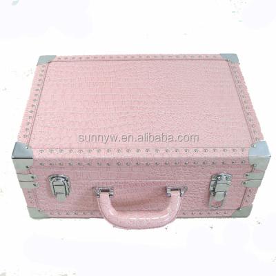 China Wholesale Viable PU Leather Suitcase Makeup Storage Box For Travel With Turn Lock for sale