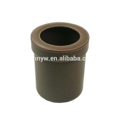 China Custom Sustainable PU Leather Round Trash Can Rubbish Bin Trash Can For Home Hotel for sale