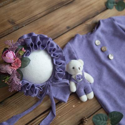 China Eco-friendly Newborn Purple 0-3 Months Handmade Hat And Suit Photo Doll Photography Props for sale