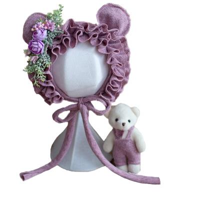 China Animal Hat Toy Outfit Props Handmade Infant Toy Hat Set Photography Shoot Plush Newborn Baby Bear Hat for sale