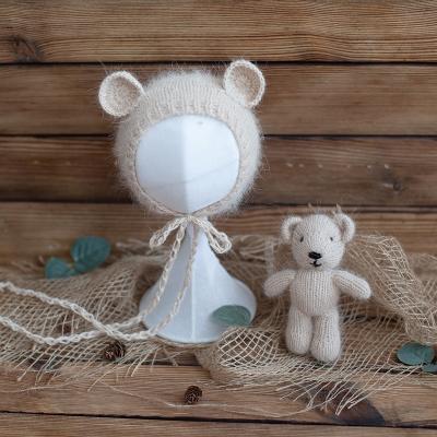 China Plush Newborn Photography Props Hat Set Knit Angola Baby Teddy Bear Crochet Soft Beanie Photo Props Hat Toy for sale