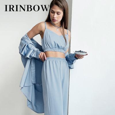 China IRINBOW DDS0017 QUICK DRY warm pajamas for women set plus size satin wedding spaghetti strap winter women's silk design 3pcs for sale