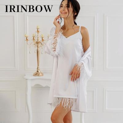 China IRINBOW DDS0019 QUICK DRY bridesmaid dresses satin long sleeve robe shorts pajamas set sexy pajamas silk spaghetti strap for sale